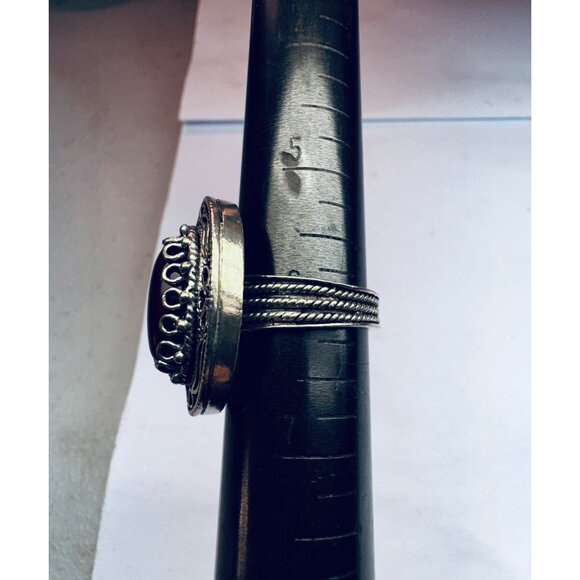 Vintage Sterling Silver 925 Red Oval Cabochon Statement Ring Size 6 Turkey - Picture 6 of 11